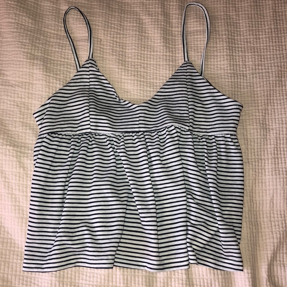 Cream & black tie back tank top